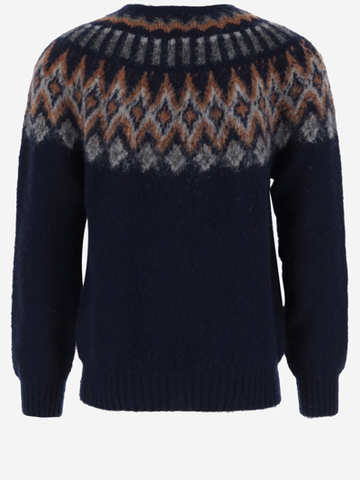Shop Howlin' Wool Sweater With Geometric Pattern In Blue