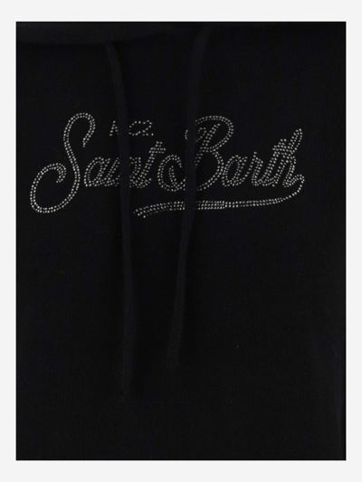 Shop Mc2 Saint Barth Wool Blend Sweater With Rhinestone Logo In Black