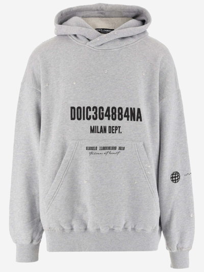 Shop Dolce & Gabbana Printed Cotton Hoodie In Grey