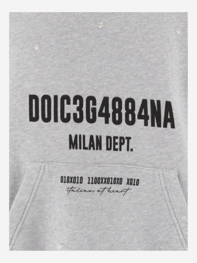 Shop Dolce & Gabbana Printed Cotton Hoodie In Grey