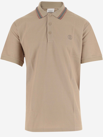 Shop Burberry Cotton Polo Shirt With Logo In Beige