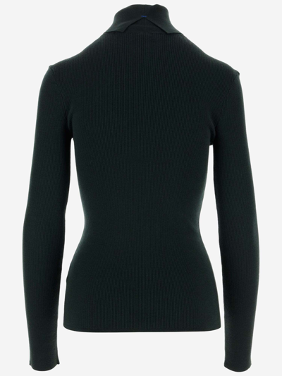 Shop Burberry Ribbed Wool Blend Turtleneck In Green