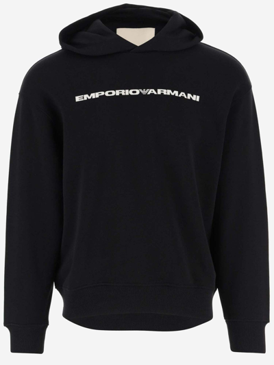 Shop Emporio Armani Logo Cotton Hoodie In Black