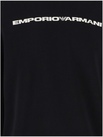 Shop Emporio Armani Logo Cotton Hoodie In Black
