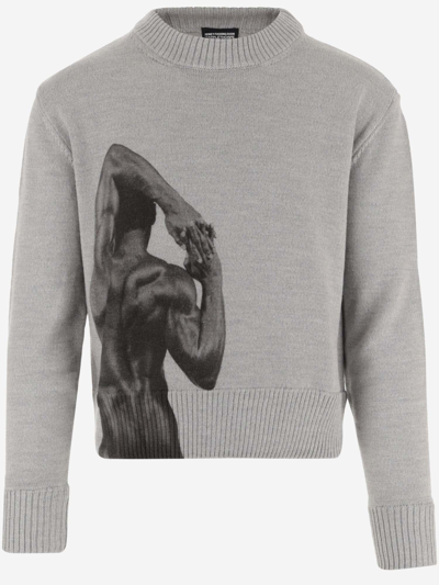 Shop Honey Fucking Dijon Wool Blend Sweater With Print In Grey