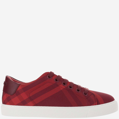 Shop Burberry Cotton Sneakers With Check Pattern In Red