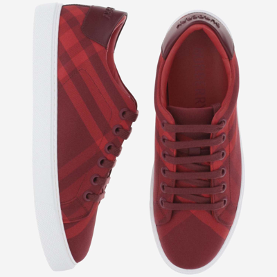 Shop Burberry Cotton Sneakers With Check Pattern In Red