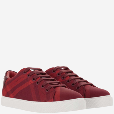 Shop Burberry Cotton Sneakers With Check Pattern In Red