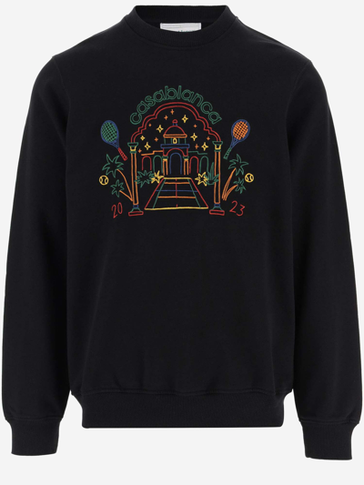 Shop Casablanca Cotton Sweatshirt With Graphic Pattern In Black