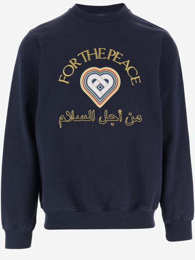 Shop Casablanca Cotton Sweatshirt With Graphic Print In Blue