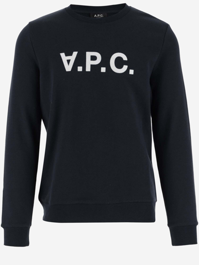 Shop Apc Cotton Sweatshirt With Logo In Blue