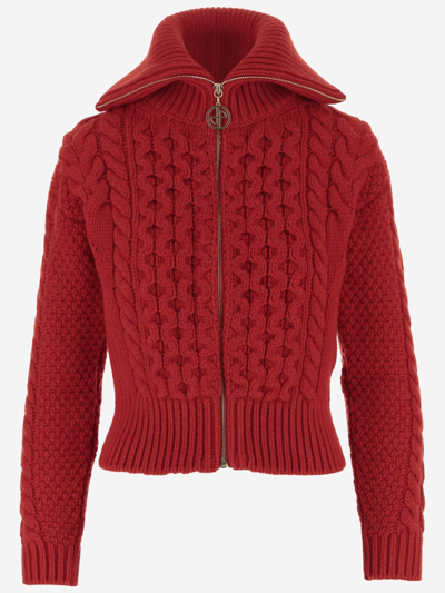 Shop Patou Wool And Cashmere Woven Cardigan In Red