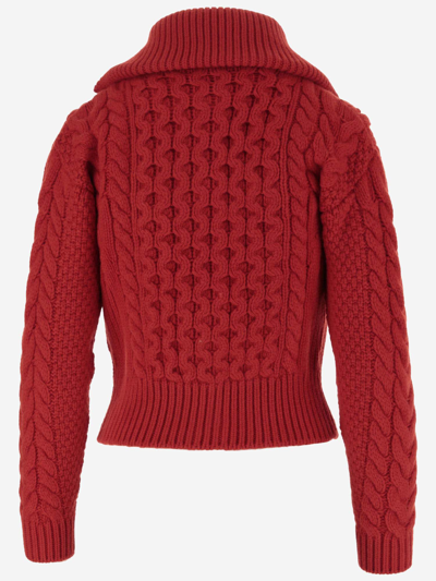 Shop Patou Wool And Cashmere Woven Cardigan In Red