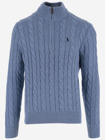 Shop Ralph Lauren Cotton Sweater With Logo In Blue