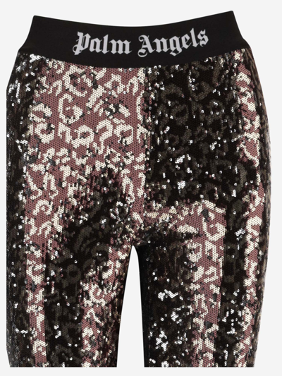 Shop Palm Angels Flared Pants With Sequins And Logo In Red