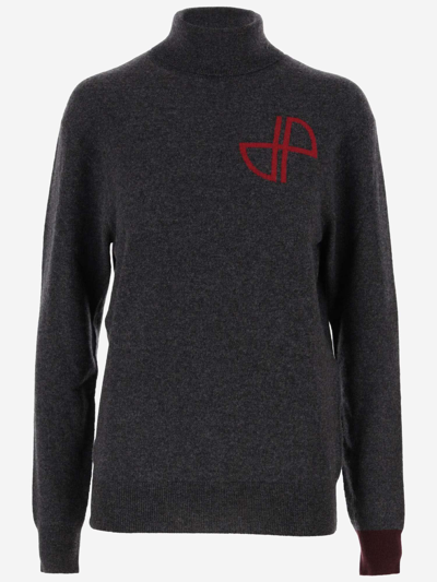 Shop Patou Wool And Cashmere Sweater With Logo In Grey