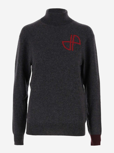 Shop Patou Wool And Cashmere Sweater With Logo In Grey