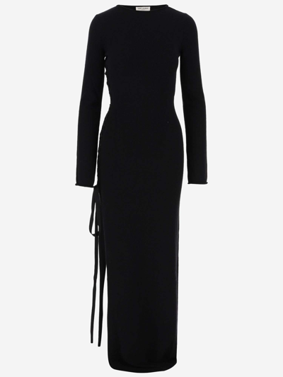 Shop Saint Laurent Long Wool Lace-up Dress In Black