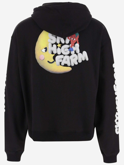 Shop Sky High Farm Logo Cotton Hoodie In Black