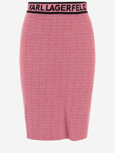 Shop Karl Lagerfeld Bouclé Fabric Skirt With Logo In Pink