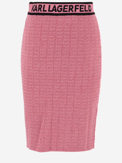 Shop Karl Lagerfeld Bouclé Fabric Skirt With Logo In Pink
