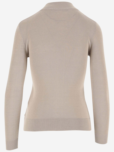 Shop Karl Lagerfeld Viscose Blend Pullover With Logo In Beige