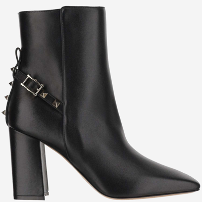 Shop Valentino 90mm Nappa Leather Rockstud Ankle Boot In Black