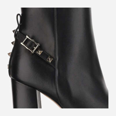 Shop Valentino 90mm Nappa Leather Rockstud Ankle Boot In Black