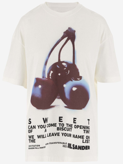 Shop Jil Sander Cotton T-shirt With Graphic Print In Red