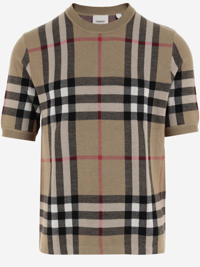 Shop Burberry Merino Wool And Mulberry Silk Blend T-shirt In Beige