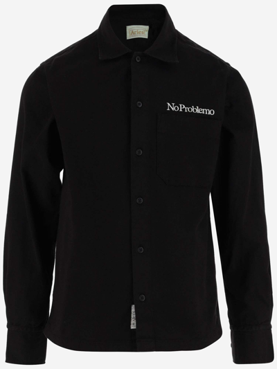 Shop Aries Embroidered Cotton Shirt In Black