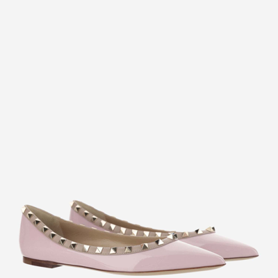 Shop Valentino Patent Leather Rockstud Ballet Flats In Pink