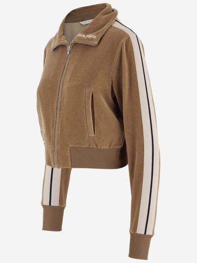 Shop Palm Angels Chenille Sport Jacket With Logo In Beige