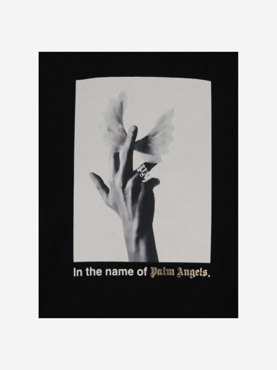 Shop Palm Angels Printed Cotton Hoodie In Black