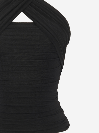 Saint Laurent Wool Drape Halter Top With Hood In Black