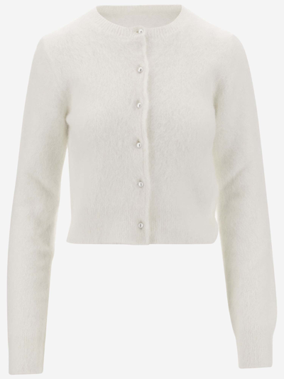 Shop Maison Margiela Angora Blend Cardigan In White