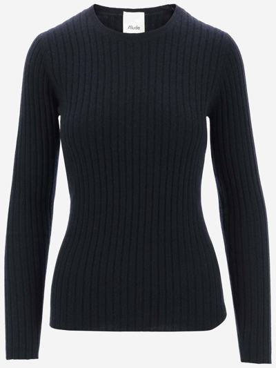Shop Allude Ribbed Cashmere Pullover In Blue