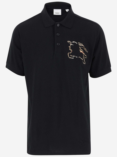 Shop Burberry Cotton Polo Shirt With Equestrian Rider In Black