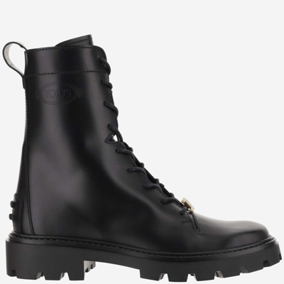 Shop Tod's Leather Lace-up Boots In Black