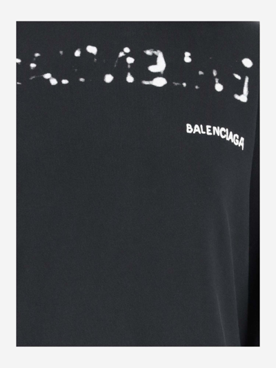 Shop Balenciaga Logo Cotton Hoodie In Black