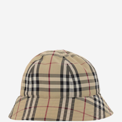 Shop Burberry Nylon Bucket Hat With Check Pattern In Red