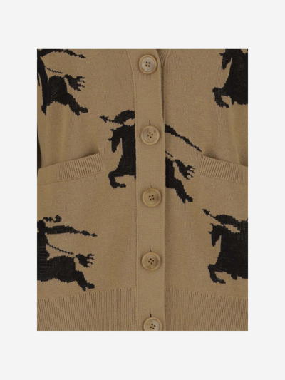 Shop Burberry Cotton And Silk Cardican With Equestrian Knight Pattern In Beige