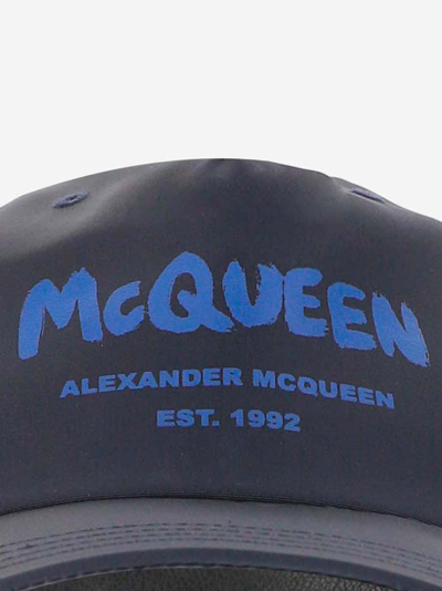 Shop Alexander Mcqueen Graffiti Logo Print Baseball Cap In Blue