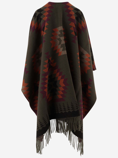 Shop Woolrich Wool Blend Cape With Geometric Pattern In Red