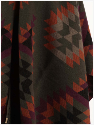 Shop Woolrich Wool Blend Cape With Geometric Pattern In Red