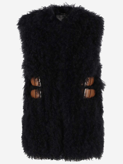 Shop Blumarine Mongolian Fur Vest In Black