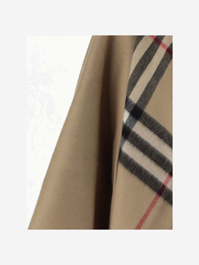 Shop Burberry Cashmere Blend Cape With Check Pattern In Beige