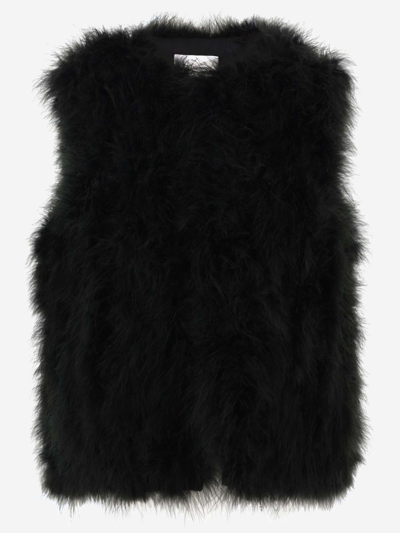 Shop Yves Salomon Short Feather Vest In Black