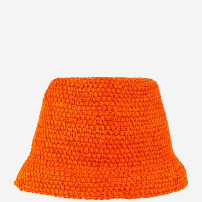 Jacquemus Textured Orange Woven Bucket Hat With Logo Patch In Orange