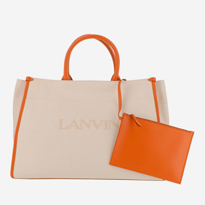 Shop Lanvin Logo Canvas Tote Bag In White